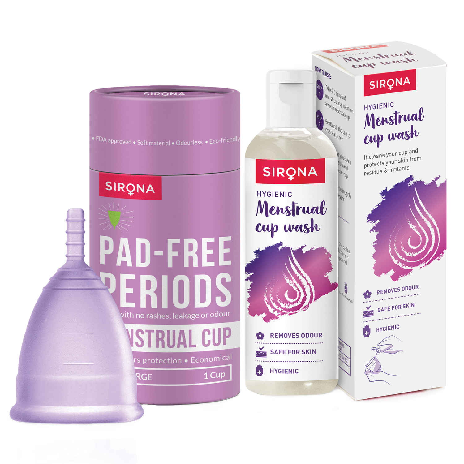 Buy Sirona Reusable Menstrual Cup and Sirona Menstrual Wash - L - Purplle