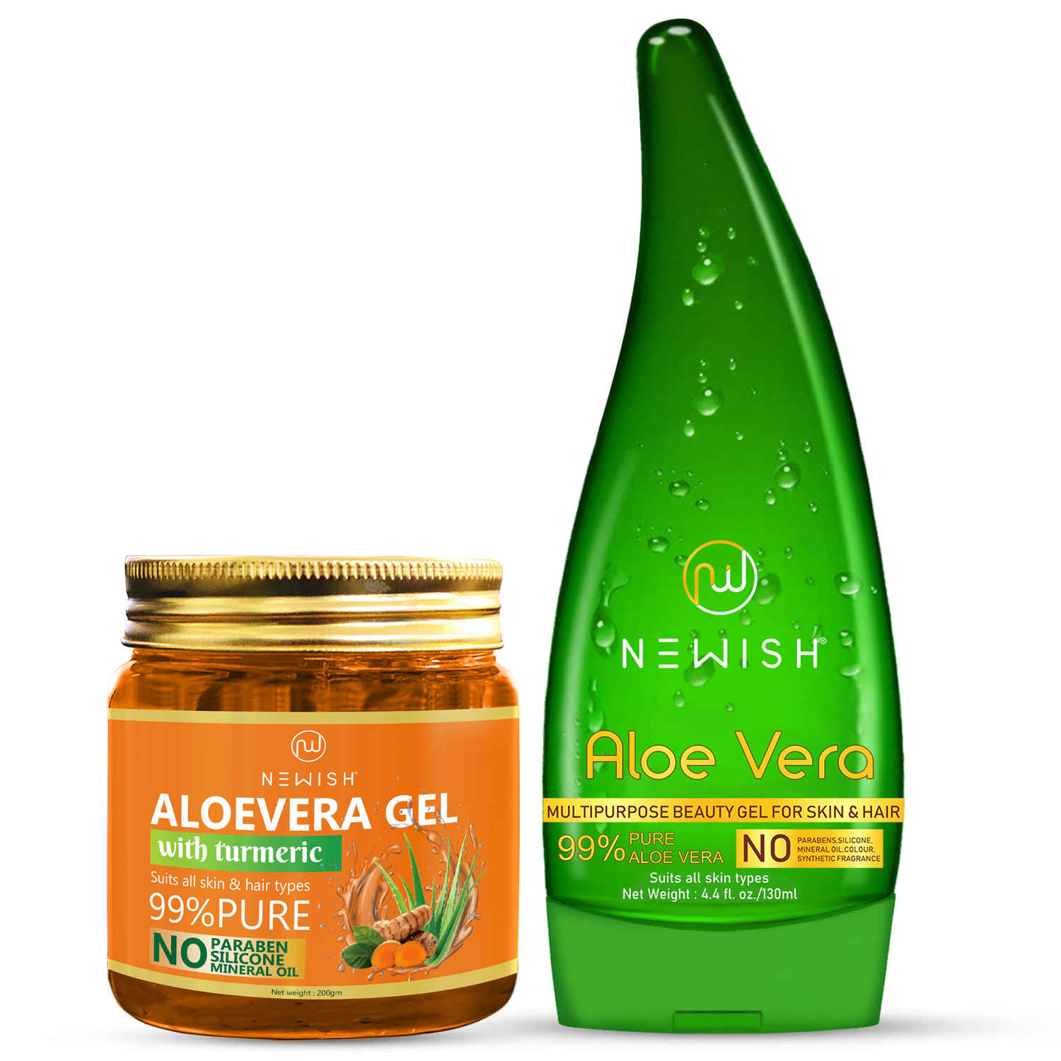 Buy Newish Organic Aloe Vera Gel for Acne, Scars, Glowing & Radiant Skin Treatment, Turmeric Extracts-(200 gm) Pack of 2 - Purplle
