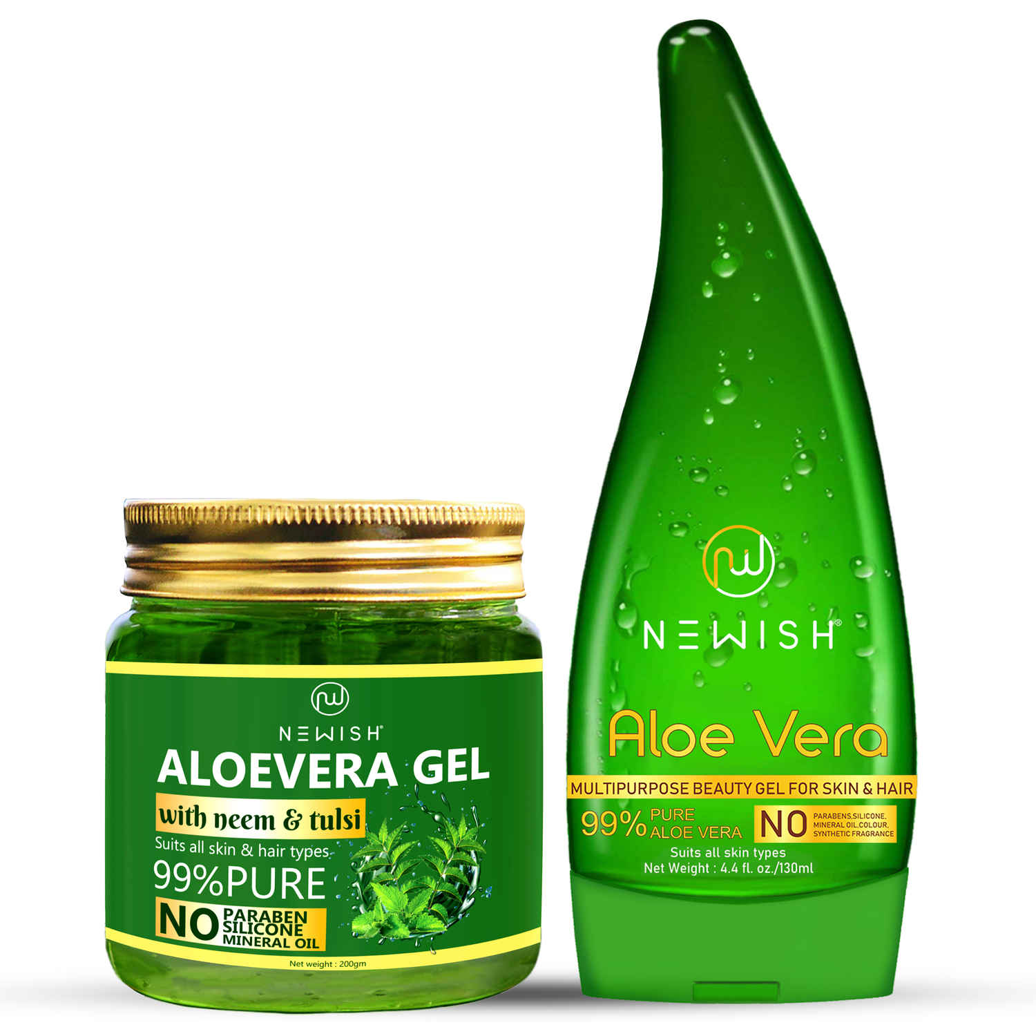 Buy Newish Organic Aloe Vera Gel for Acne, Scars, Glowing & Radiant Skin Treatment, Neem with Tulsi Extracts- Pack of 2 - Purplle
