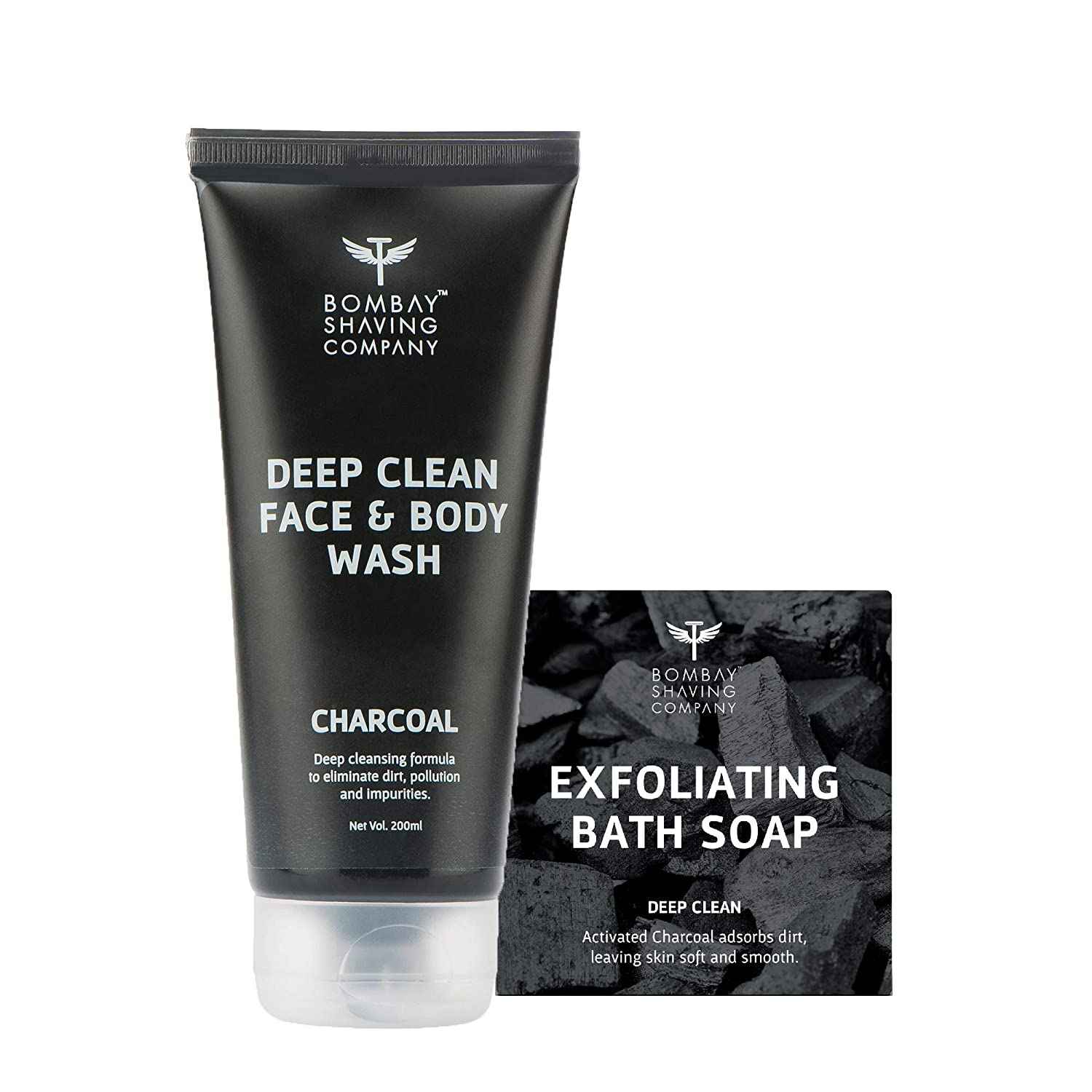 Buy Bombay Shaving Company Bath Care Value Pack with Exfoliating Charcoal and Coffee Handmade Soap (100 g) and Deep Cleaning Charcoal Face & Body Wash (200 ml) - Purplle