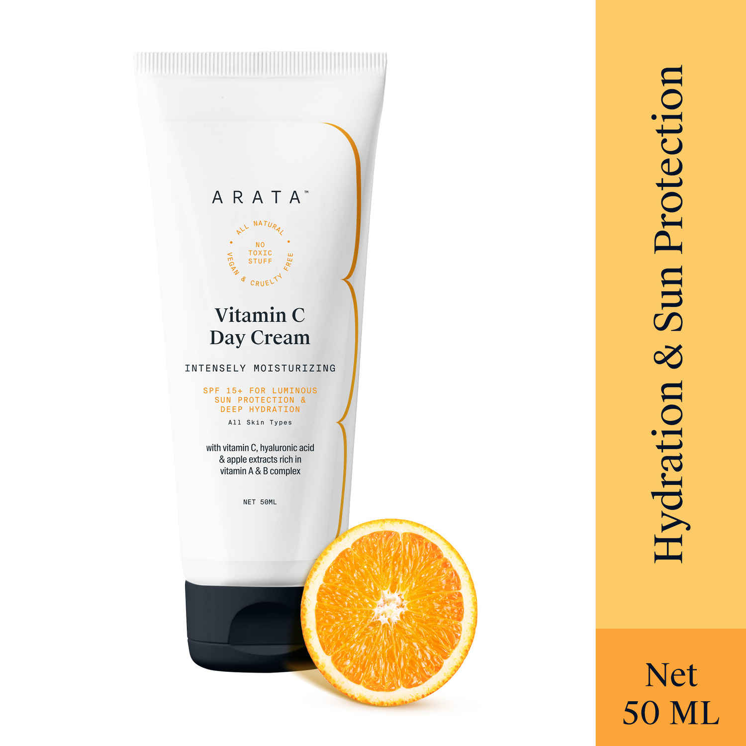 Buy Arata Vitamin C Day Cream With SPF 15+ (50 ML) | Infused With Hyaluronic Acid & Apple Extracts | Luminous Sun Protection & Deep Hydration | All-Natural, Non-Toxic, Chemical-Free | All Skin Types - Purplle