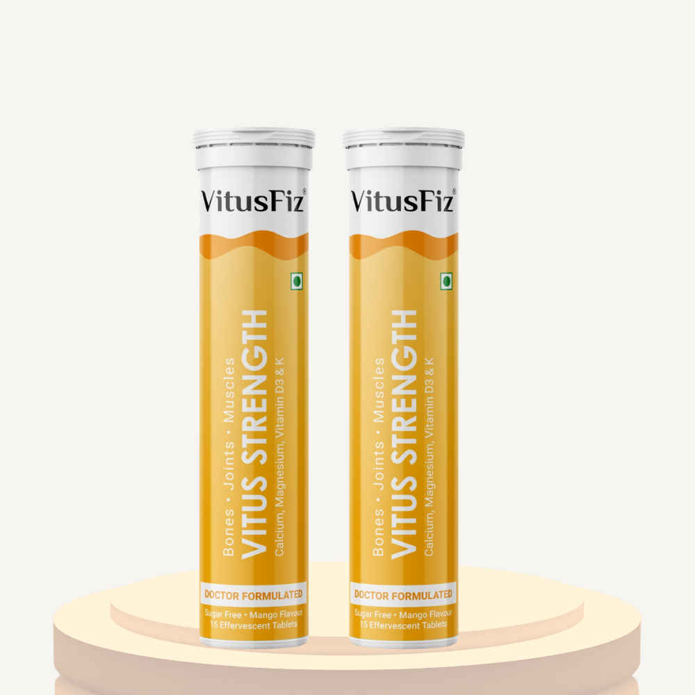Buy Vitus Strength (Pack of 2)|Calcium, Vitamin D3 with Magnesium & Vitamin K |Strong & Healthy Bones, Joints and Muscles |30 Effervescent Tablets Mango Flavour - Purplle