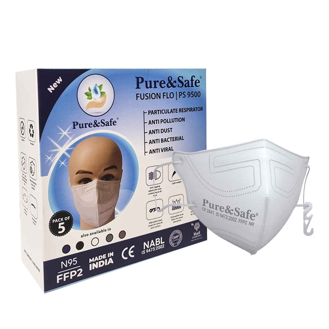 Buy Khadi Essentials Pure&Safe N95 FFP2 Cotton Reusable Face Mask for Men & Women | Stylish with Nose Clip, Comfortable N 95 Highly Breathable | CE, EN, IS Certified & Third Party Tested Pack of 5(White) - Purplle
