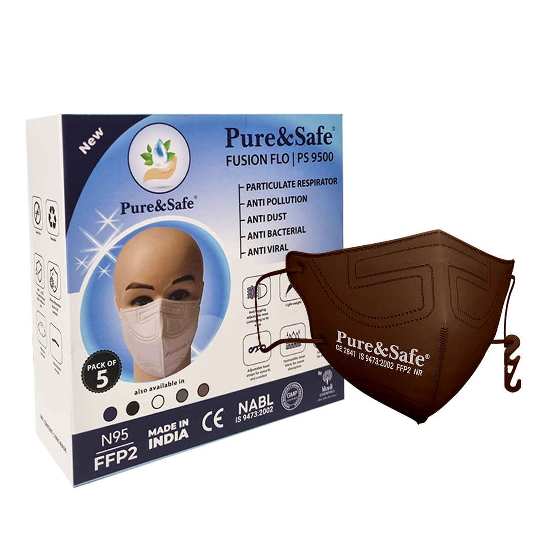 Buy Khadi Essentials Pure&Safe N95 FFP2 Cotton Reusable Face Mask for Men & Women | Stylish with Nose Clip, Comfortable N 95 Highly Breathable | CE, EN, IS Certified & Third Party Tested Pack of 5(Brown) - Purplle