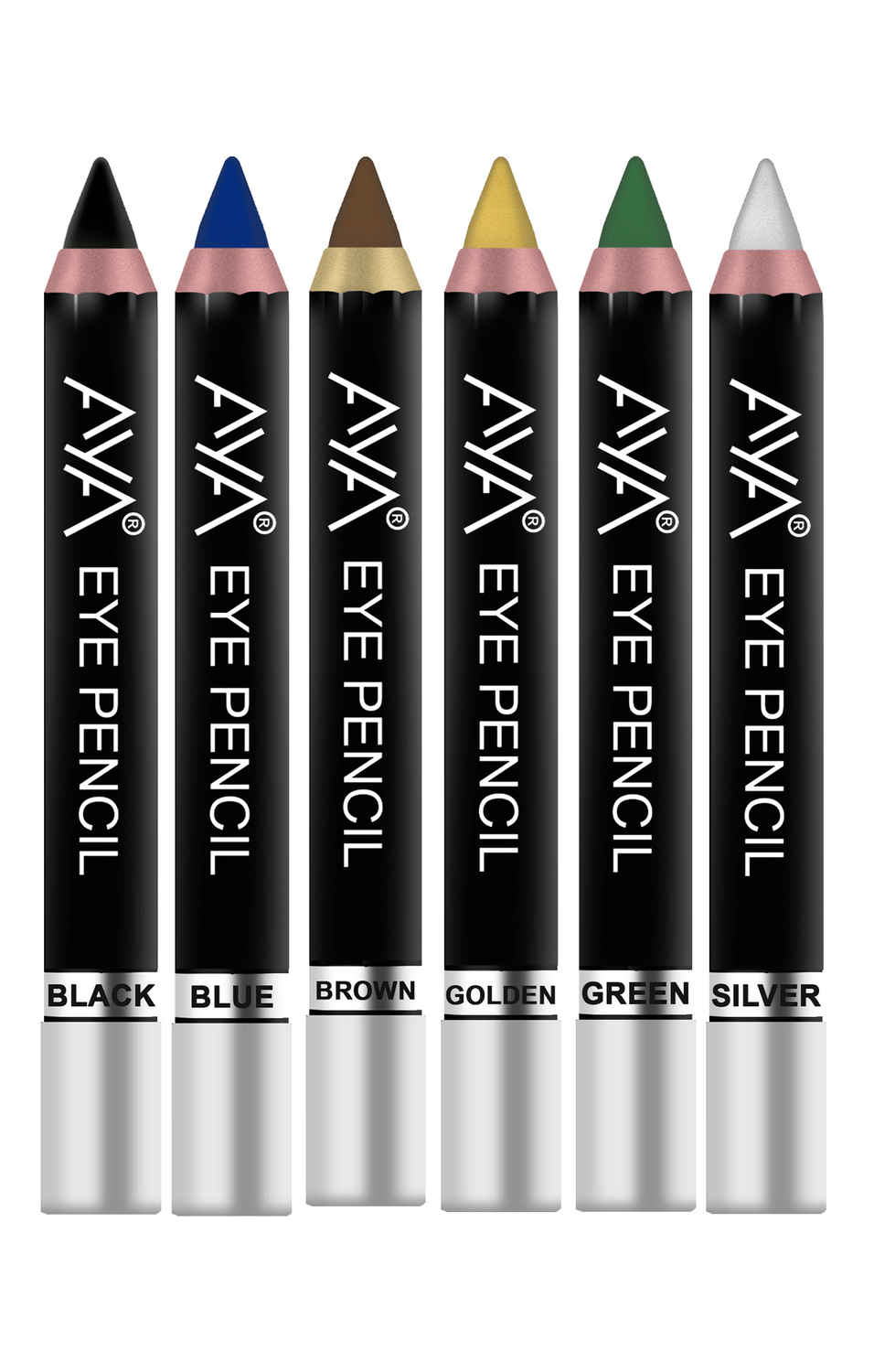 Buy AYA Eye Pencil For Eye Liner / Kajal (Set of 6) - Black, Blue, Brown, Green, Golden, Silver - Purplle
