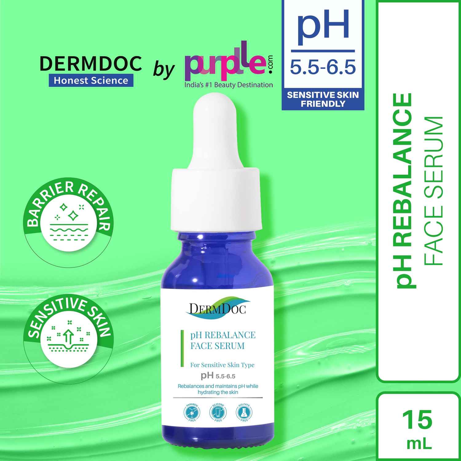 Buy DermDoc by Purplle pH Rebalance Face Serum (15ml) | face serum for sensitive skin | hyaluronic acid serum - Purplle