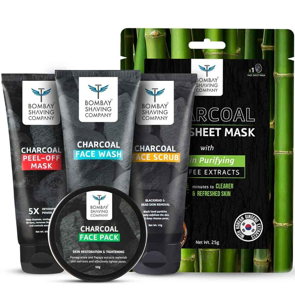 Buy Bombay Shaving Company Charcoal Facial starter Kit | Charcoal Face Wash, Charcoal Scrub, Charcoal Peel-Off Mask, Charcoal Face Pack, Charcoal Sheet Face Mask | Gift Kit for Men - Purplle