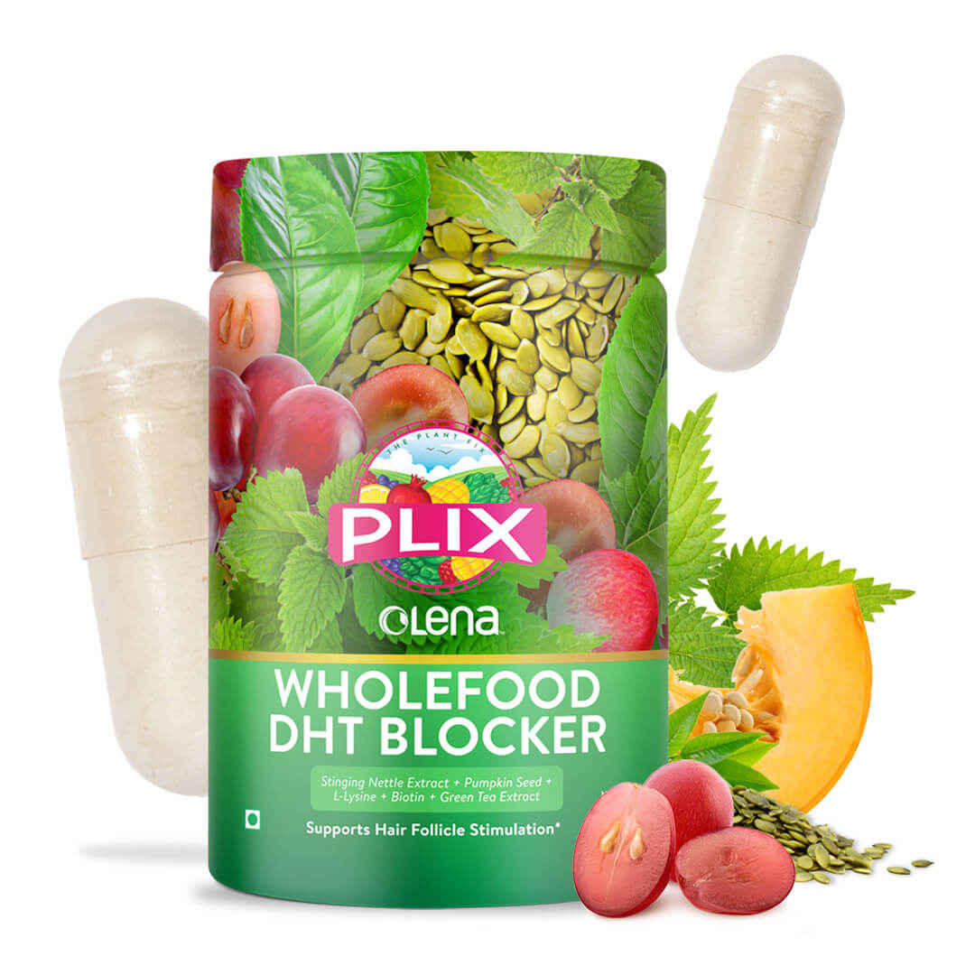 Buy PLIX Plant Based DHT Blocker 60 Capsules for Men & Women (Pack of 1), Stimulates Follicles & Helps with Hairfall (With Stinging Nettle, Pumpkin Seed, Green Tea & Biotin) - Purplle