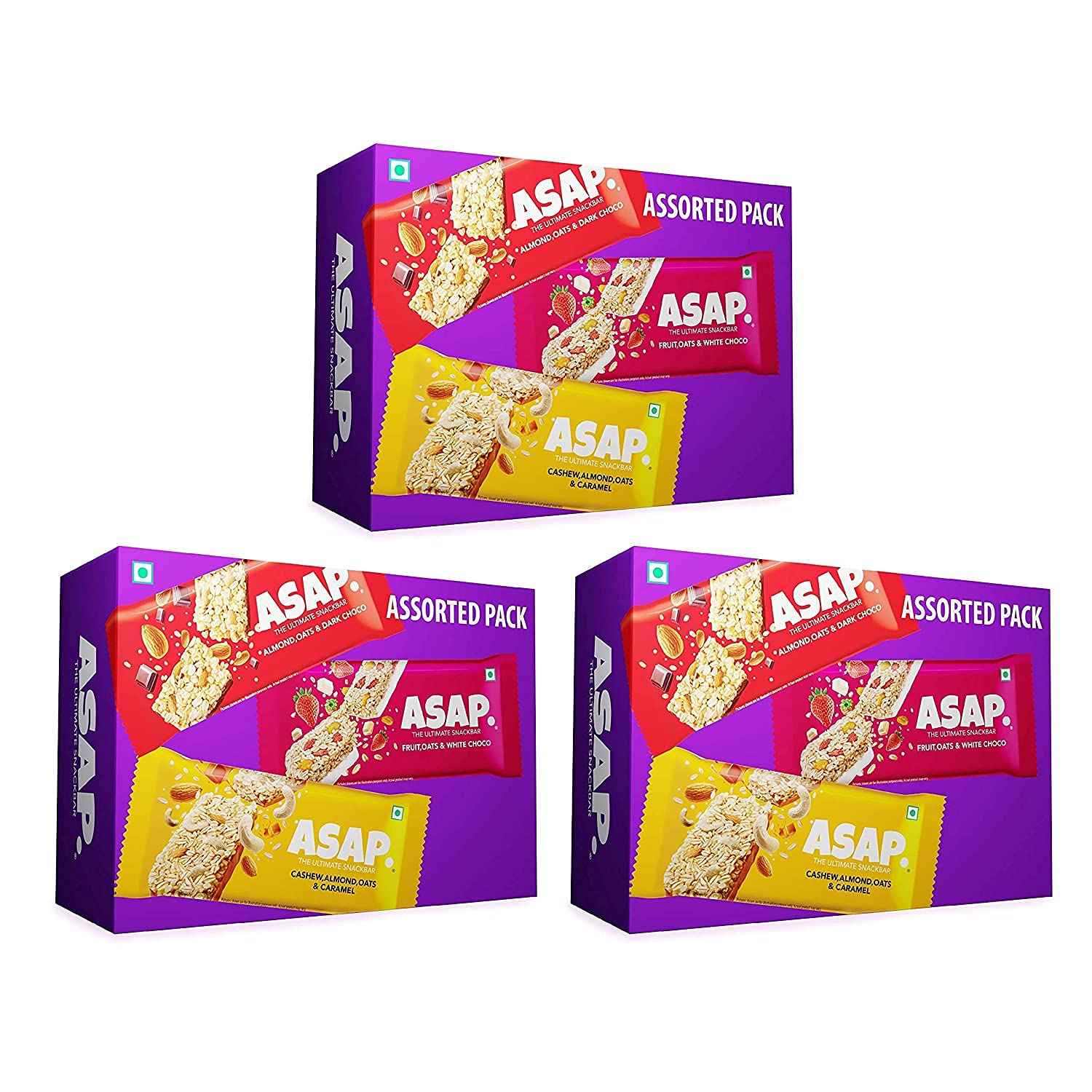 Buy ASAP Energy Bars - 18 Bars, Healthy Granola Bars (Dark Choco Almond, Fruits & White Choco, Cashew Caramel) - Chewy Snack Bars (35 g Each) - Purplle