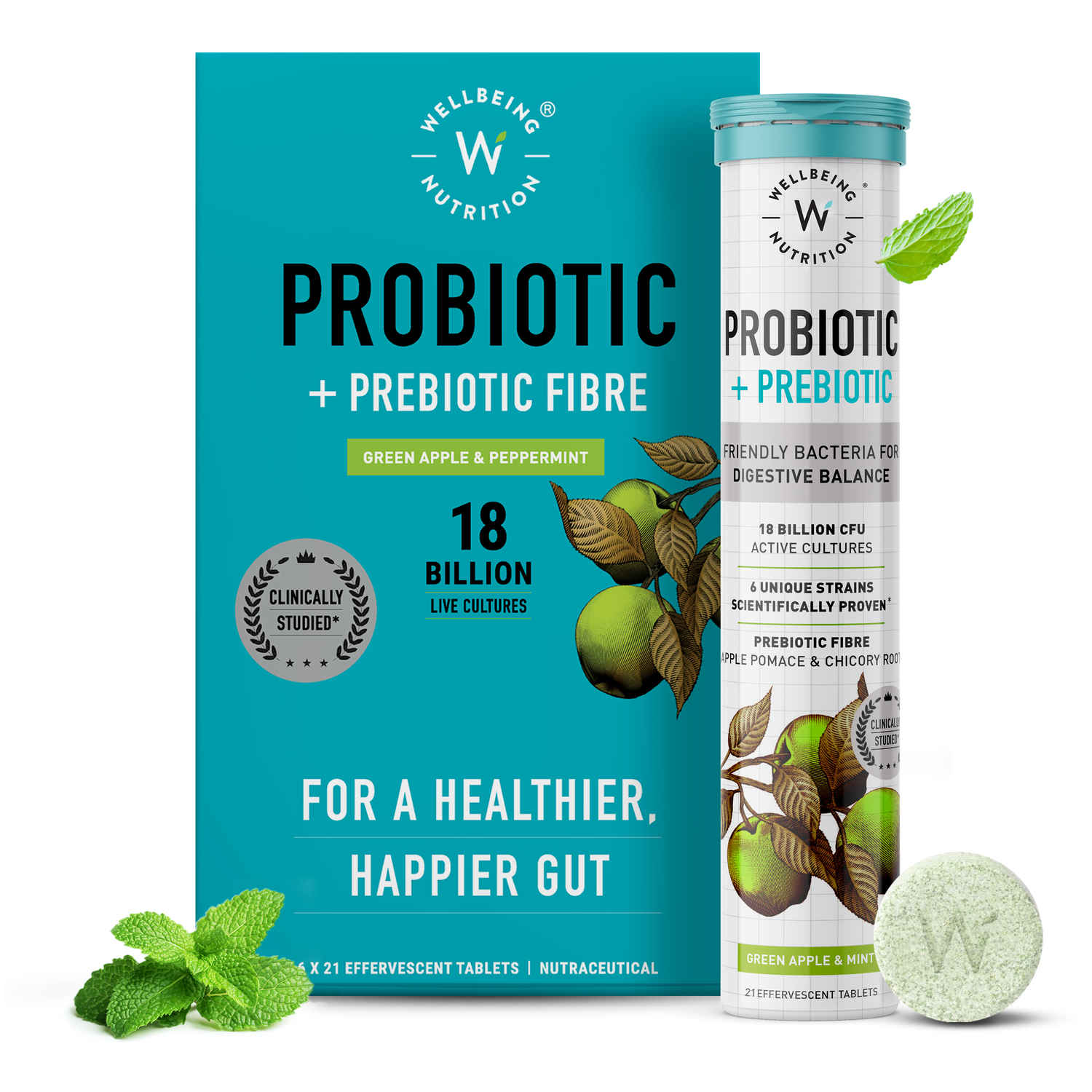 Buy Wellbeing Nutrition Daily Probiotic + Prebiotic| Plant Based |36 Billion CFU, 6 Strains for Men & Women - 126 Tablets (Pack of 6) - Purplle
