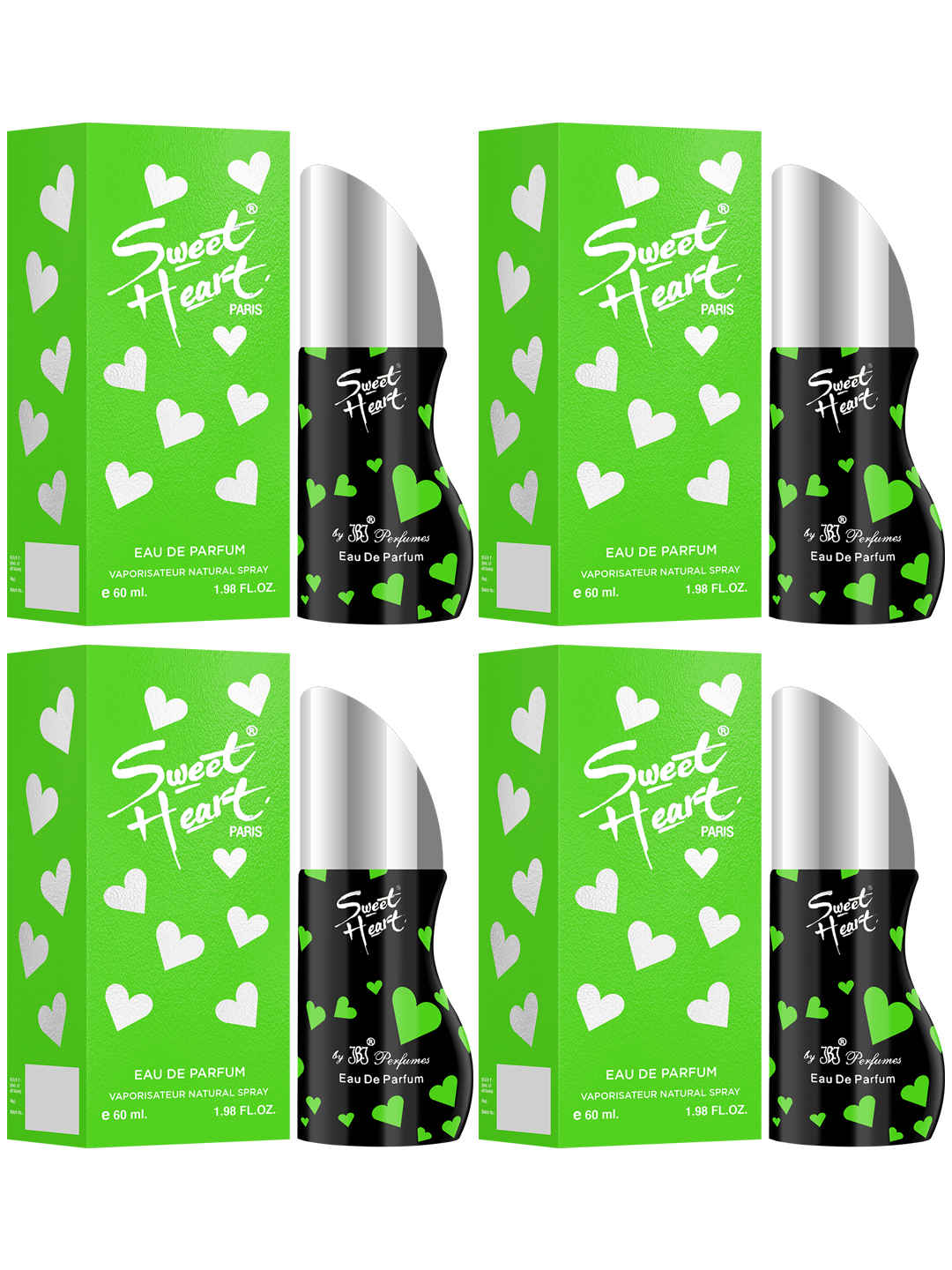Buy Sweet Heart Green Long Lasting Imported Eau De Perfume, 60ml Each (Pack of 4) - Purplle