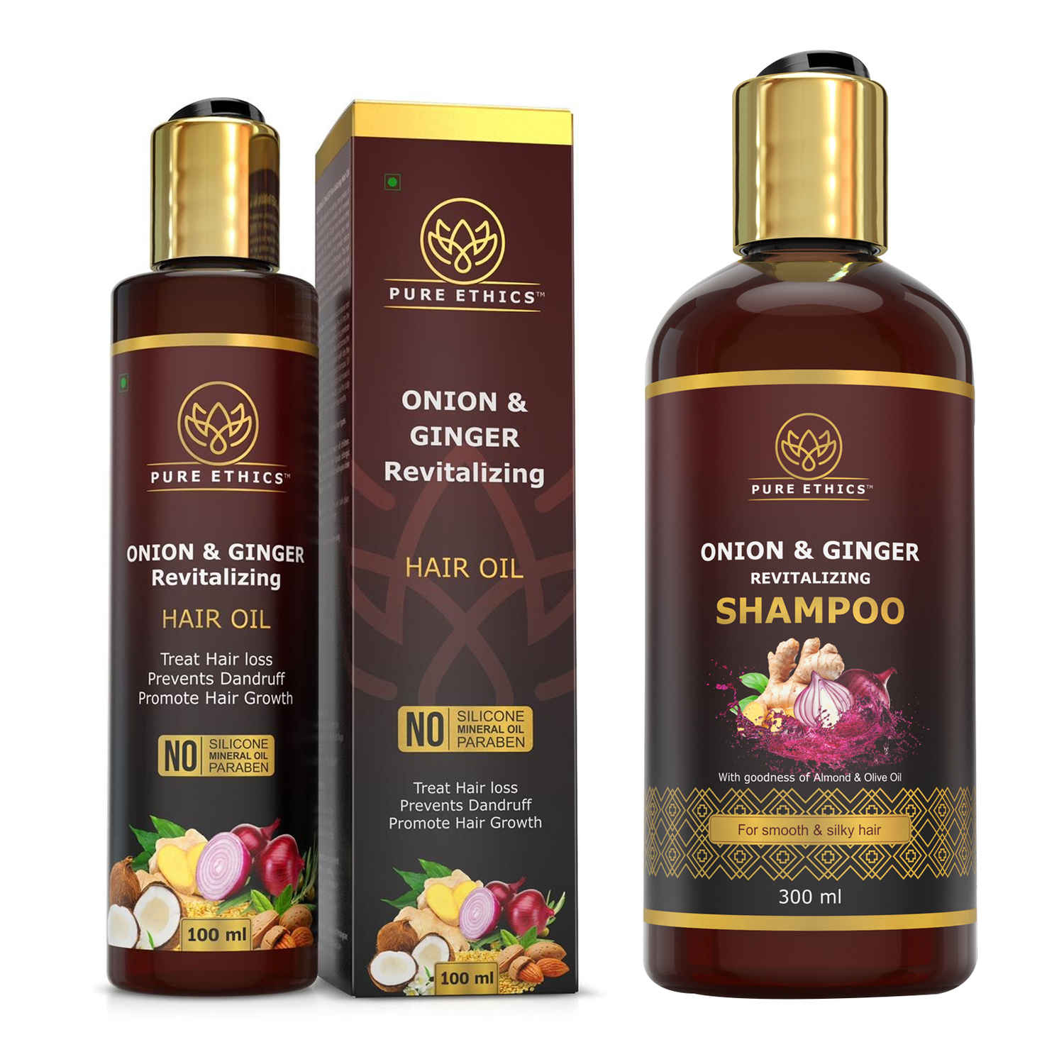 Buy Pure Ethics® Onion Oil with Ginger Hair Oil and Shampoo Combo (Pack of 2) - Purplle