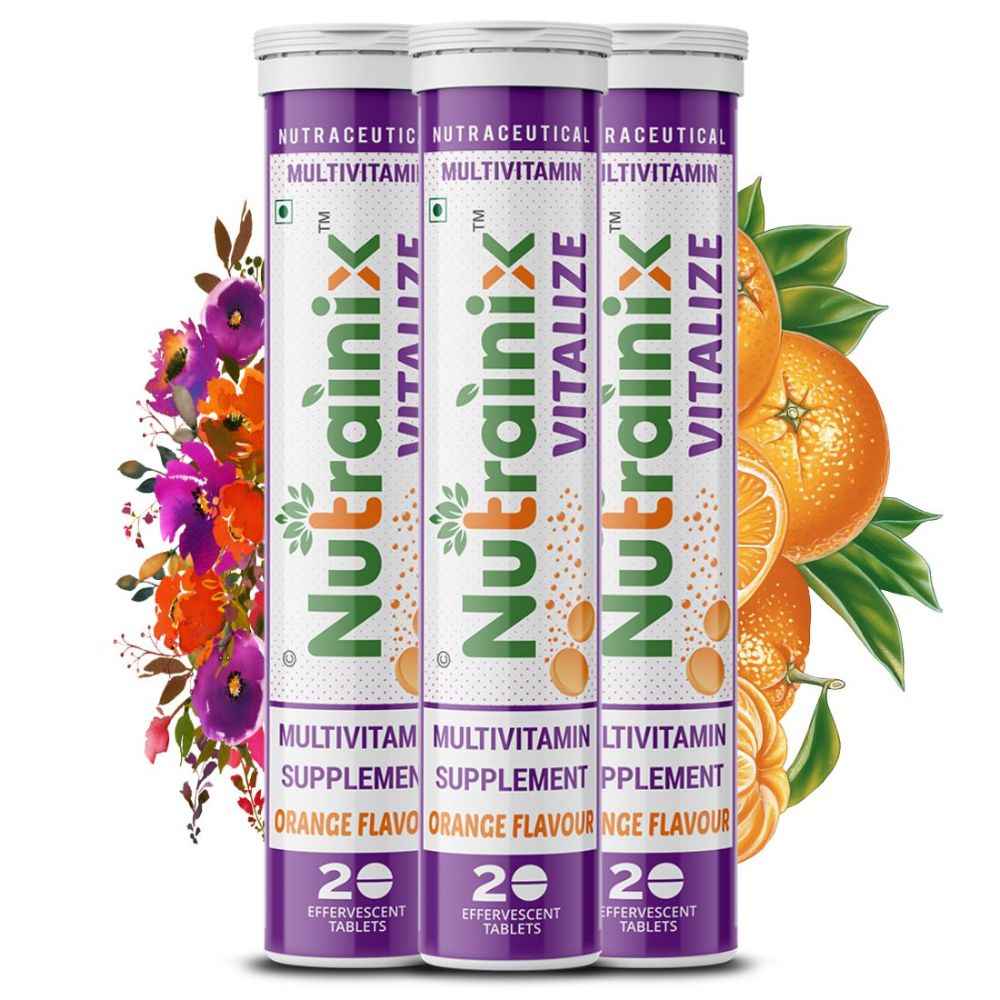 Buy Nutrainix Vitalize Multivitamin Supplement - One daily - 21 vitamins and minerals - Natural Beetroot Extract for Men and Women - 60 Effervescent Tablets - Orange Flavour - Purplle