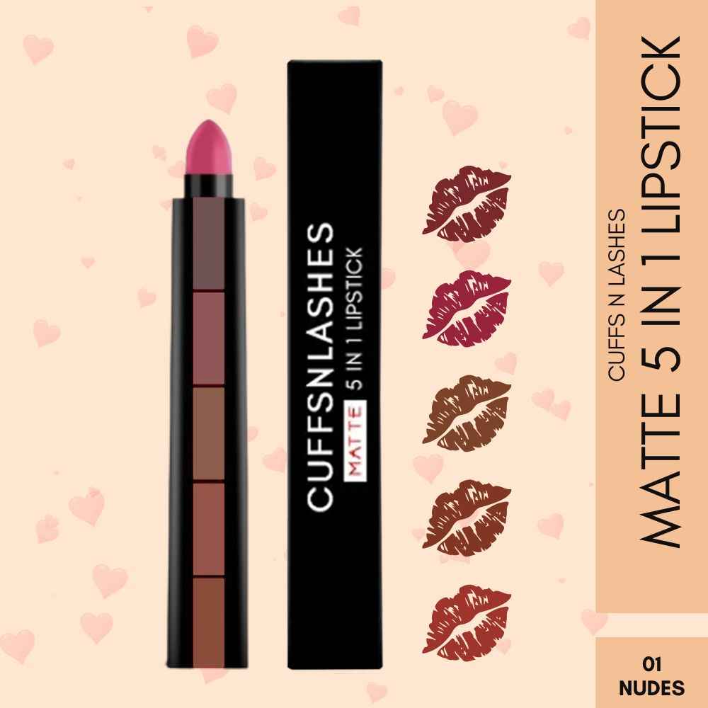 Buy Cuffs N Lashes Penta 5 In 1 Matte Lipstick, Nude 01 - Purplle
