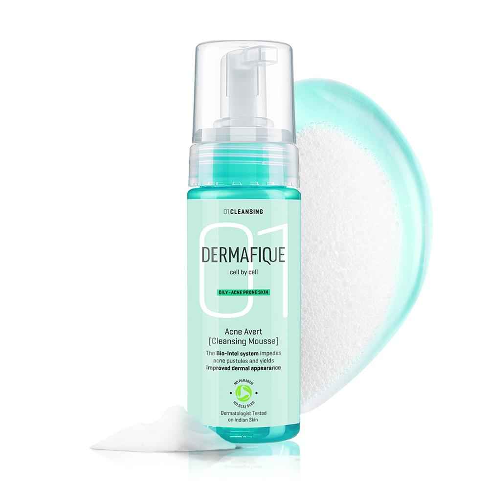 Buy Dermafique Acne Avert Cleansing Mousse, 150 ml - for  Oily Acne Prone Skin - Cleanses Pores and Clears Out Excess Sebum - Dermatologist Tested - Purplle