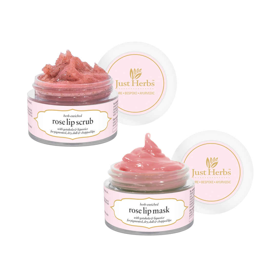 Buy Just Herbs Ayurvedic & Vegan Rose Lip Scrub & Lip Mask duo pack for Chapped, Pigmented & Dark lips (30 gm) - Purplle