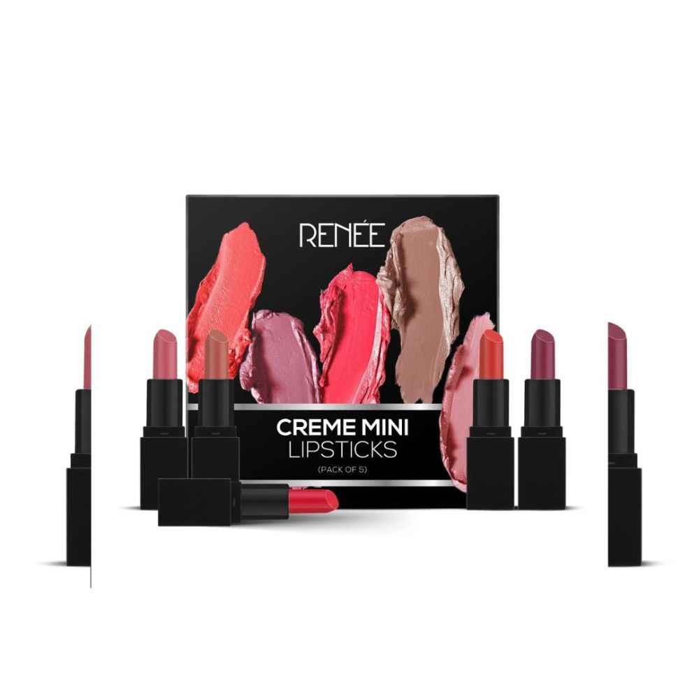 Buy RENEE Creme Mini Lipsticks Combo Of 5, Long Lasting Creamy Finish - Enriched With Jojoba Oil, Keeps Lips Hydrated & Nourished, Travel Friendly, 1.6 gm Each - Purplle
