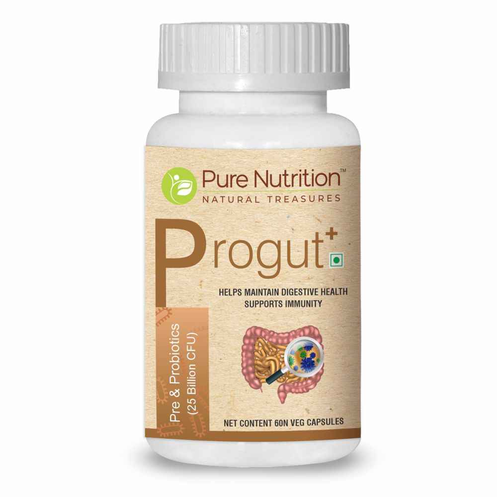 Buy Pure Nutrition Progut Plus Pre & Probiotics Broad Spectum with Seven Powerful Strains 605MG Veg 60 Capsules - Purplle