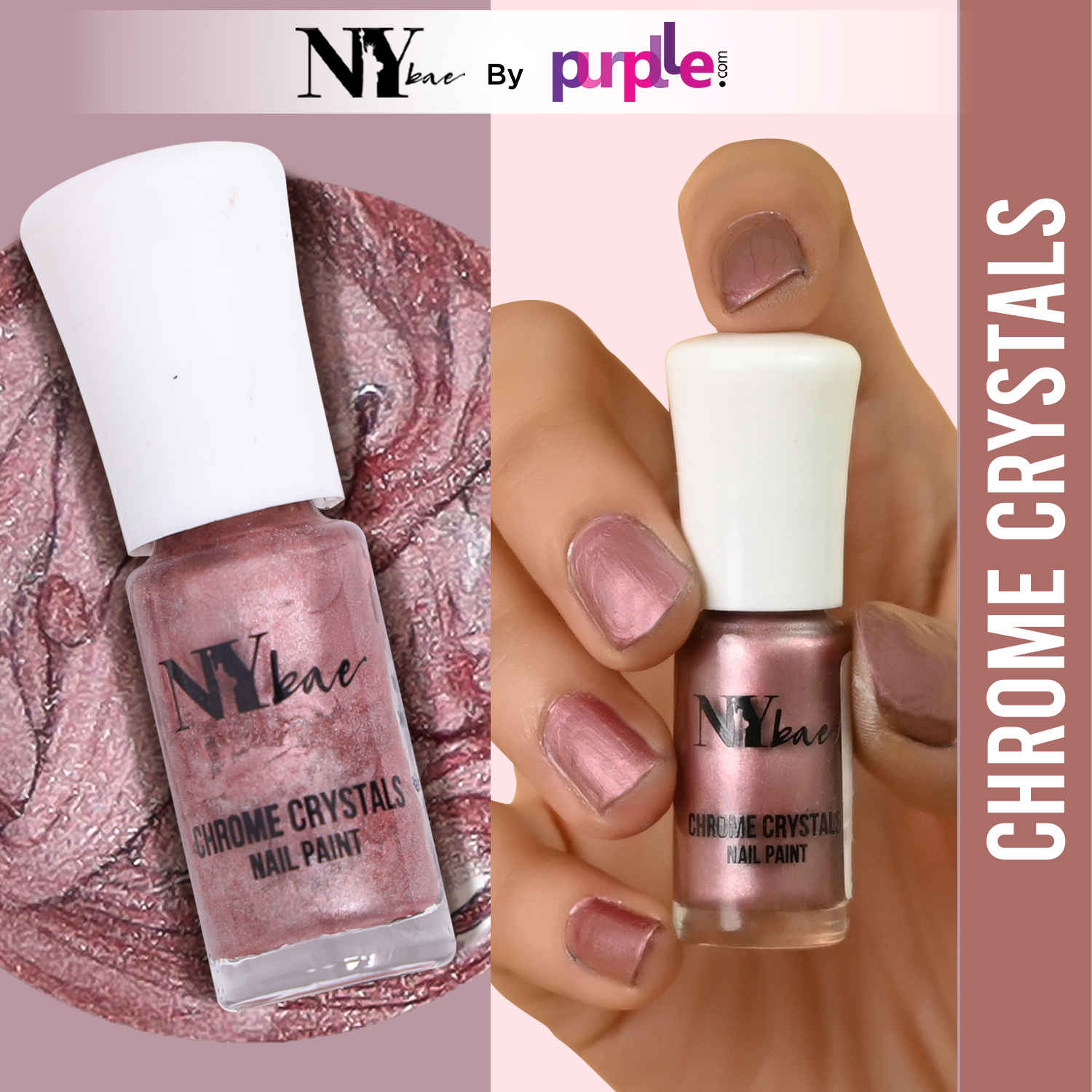 Buy NY Bae Chrome Crystals Nail Paint - Pink Sapphire 01 (3 ml) | Pink | Glossy Finish | Rich Pigment | Chip-proof | Full Coverage | Vegan - Purplle