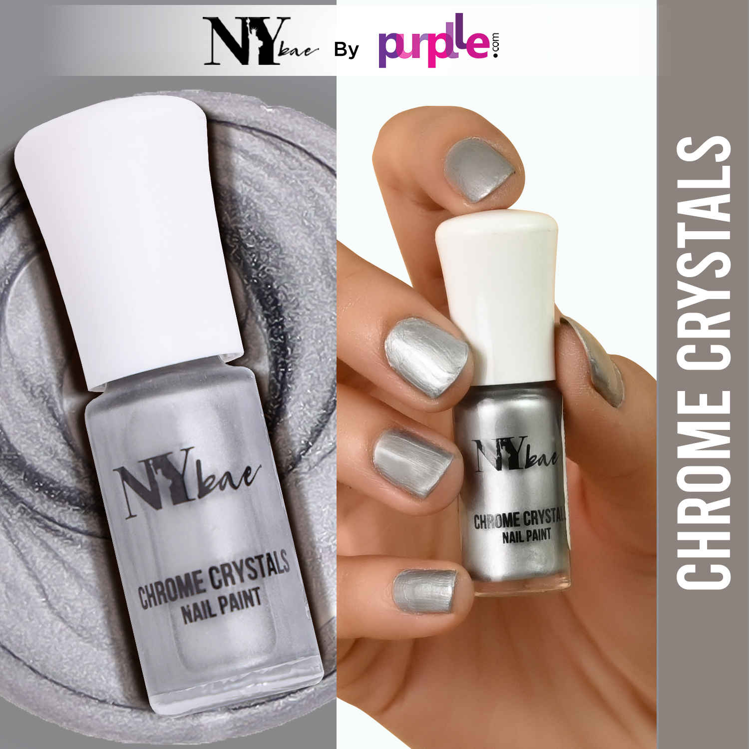 Buy NY Bae Chrome Crystals Nail Paint - Silver Citrine 04 (3 ml) | Silver | Glossy Finish | Rich Pigment | Chip-proof | Full Coverage | Vegan - Purplle