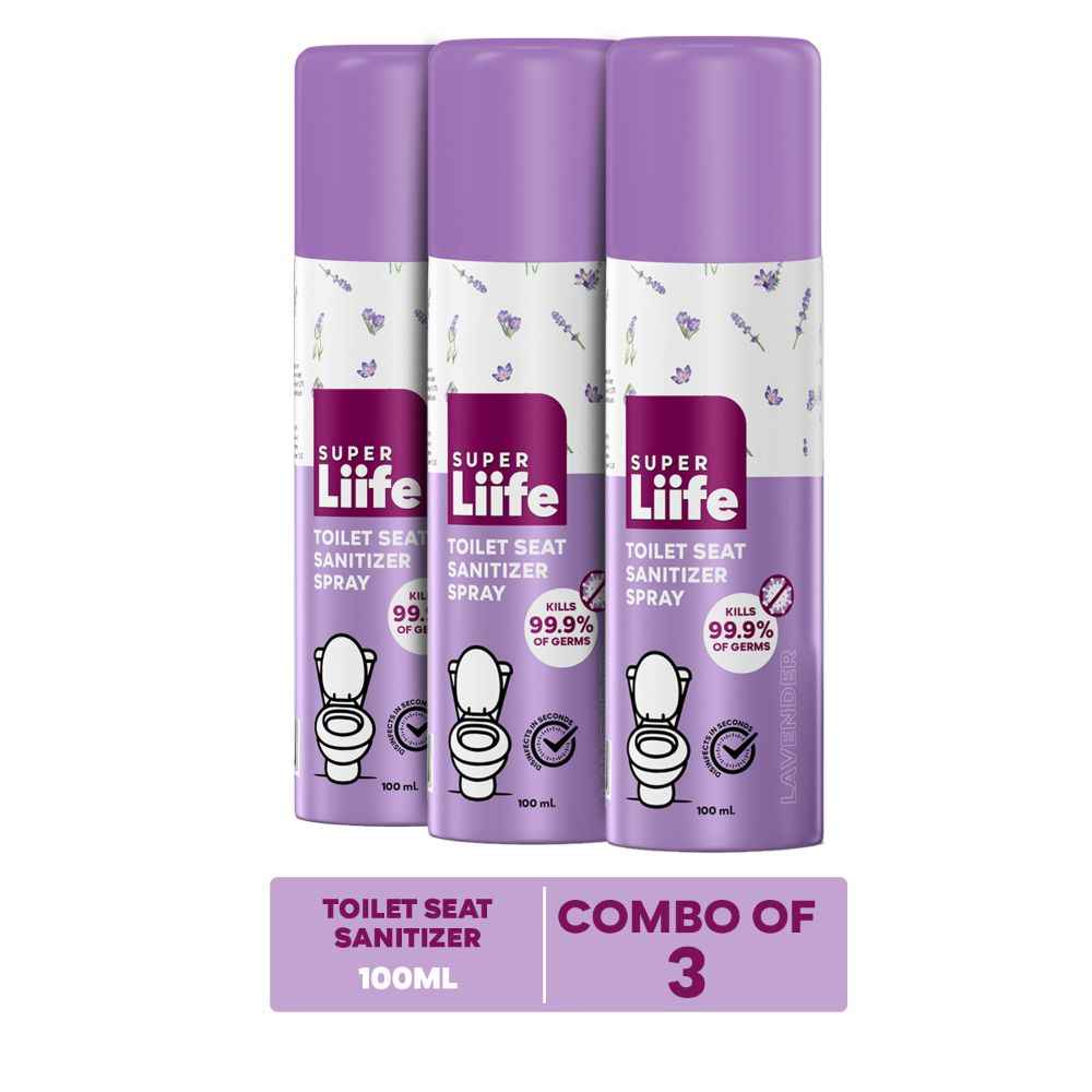 Buy Super Liife Toilet Seat Sanitizer spray (100ml)- Lavender | Kills 99.9% Germs and Travel Friendly (Pack of 3) - Purplle