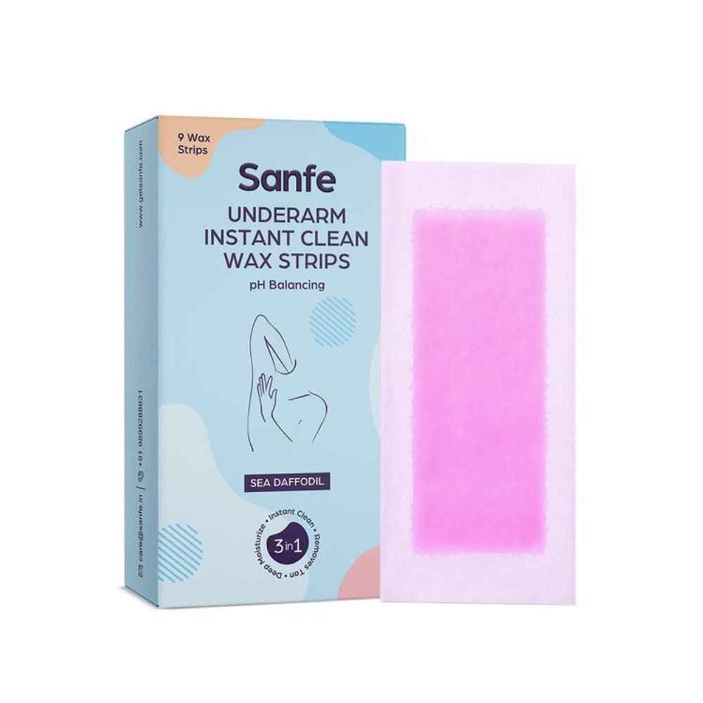 Buy Sanfe Underarm Instant Clean Wax Strips Hair Removal Pack of 9 with Complementary Cleansing wipes ph Balancing,Sea Daffodil Extracts (Multicolor) - Purplle