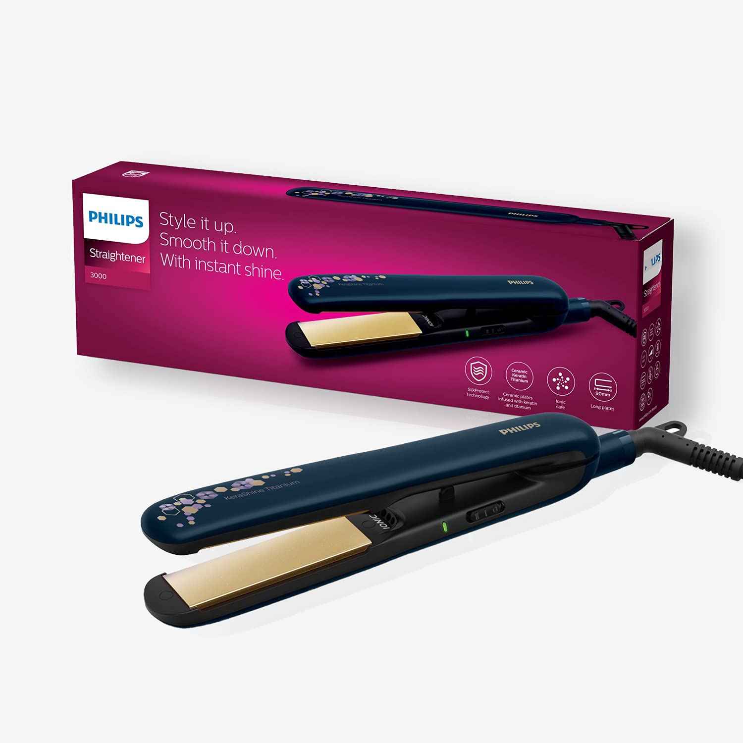 Buy Philips BHS397/40 Kerashine Titanium Straightener with SilkProtect Technology. Straighten, curl with instant shine - Purplle