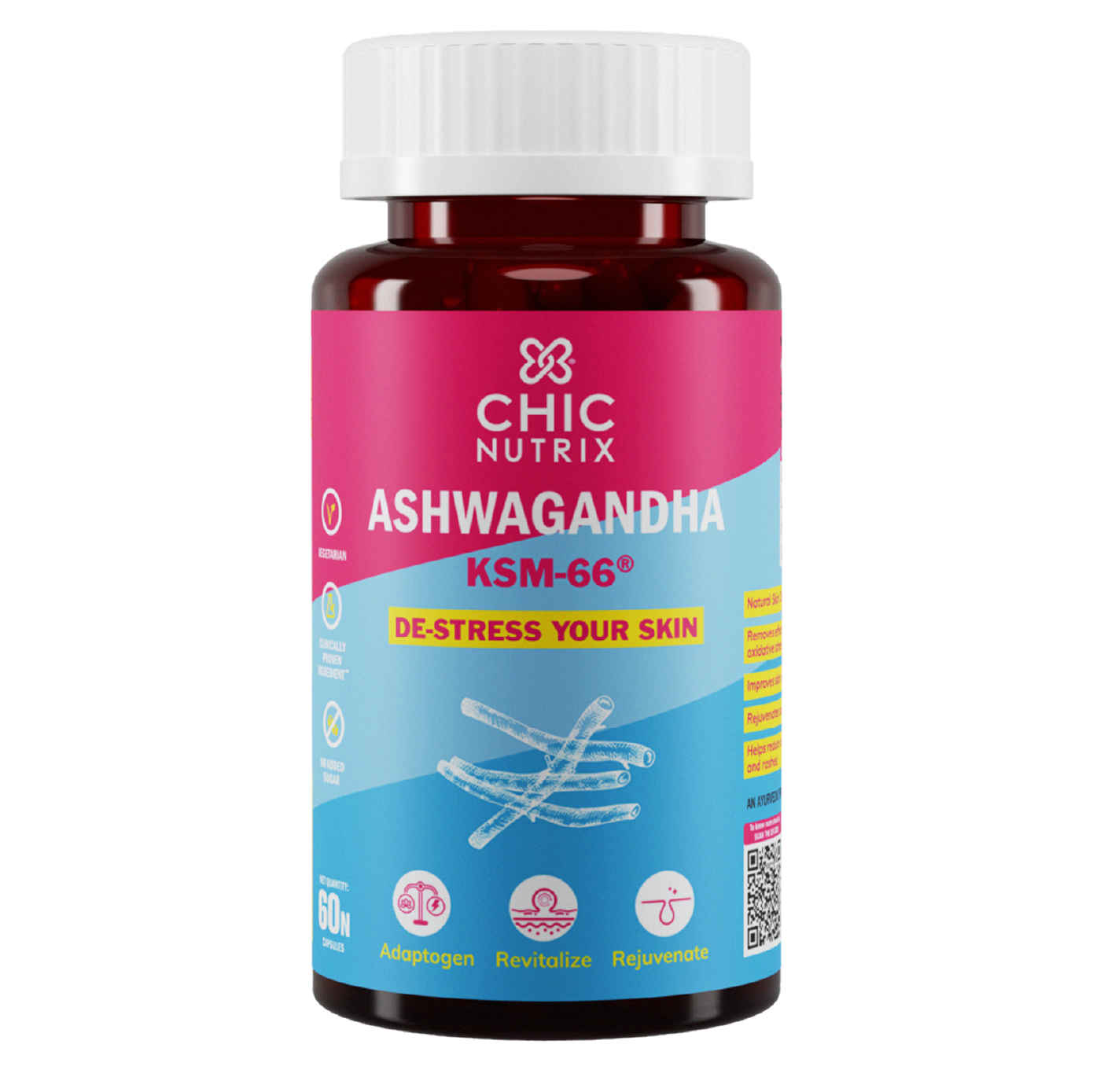 Buy Chicnutrix Ashwagandha KSM-66® - 600mg - Natural Skin De-Stresser with 5% Withanolides - 60 Capsules - Purplle