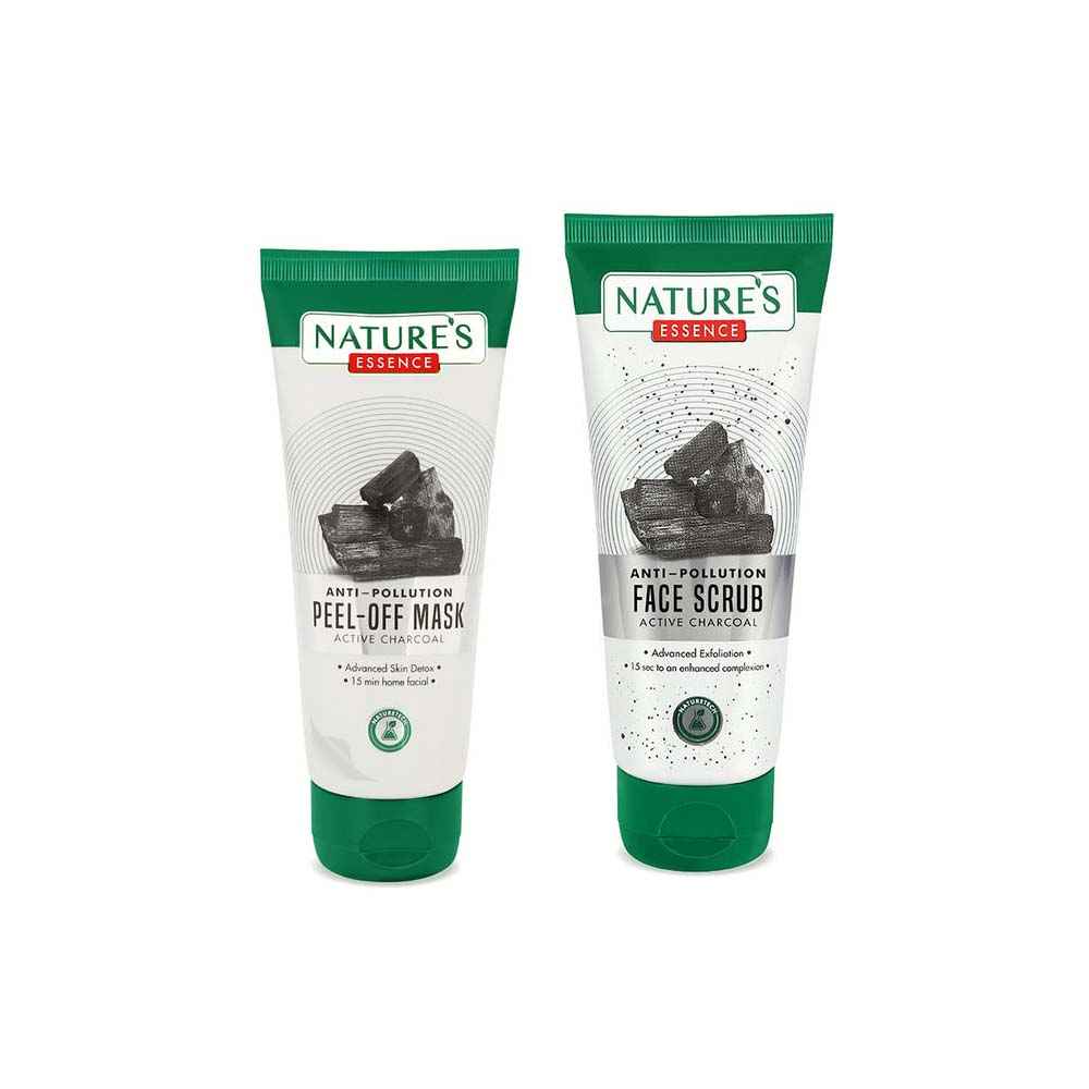 Buy Nature's Essence Anti Pollution Charcoal Face Scrub & Peel Off Mask Combo of 2 - Purplle