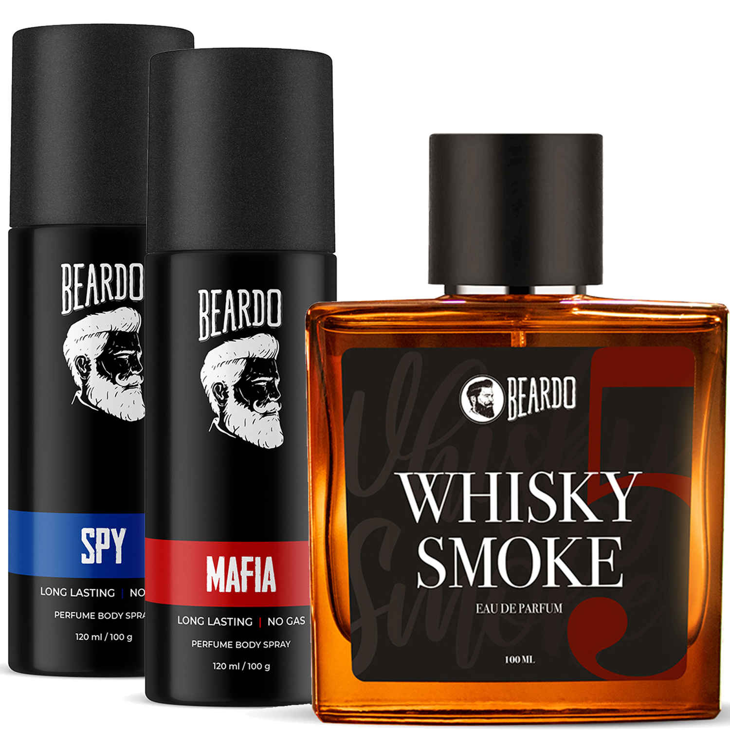 Buy Beardo Whisky Smoke Eau de Parfum (EDP 100 ml) and Mafia + Spy Body Spray Perfume 100 ml pack of 3 - Purplle