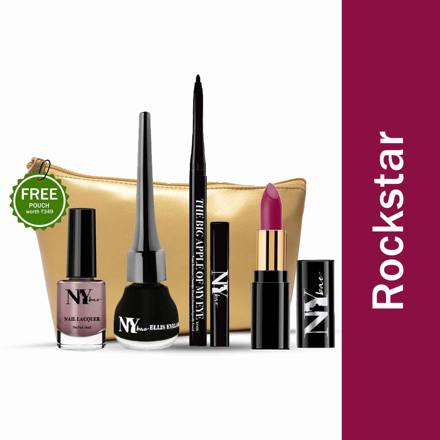 Buy NY Bae Curated for You | Lipstick + Kajal + Eyeliner + Nail Polish Combo - 06 | Rockstar - Purplle