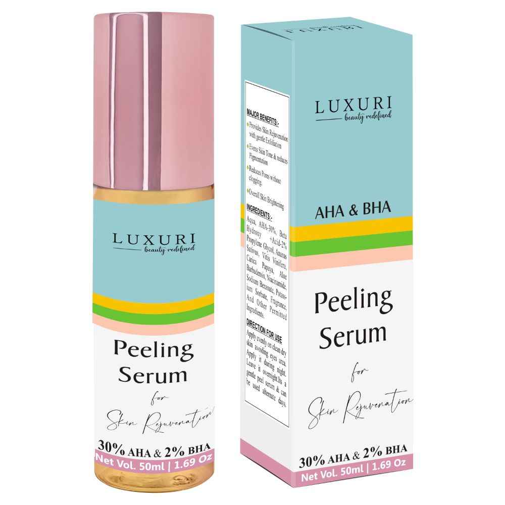 Buy LUXURI 30% AHA & BHA Peeling Solution Perfect For Lightening, Pigmented Acne Spots, Glowing & Radiant Skin, Open Pores, Daily Peel 50ml - Purplle
