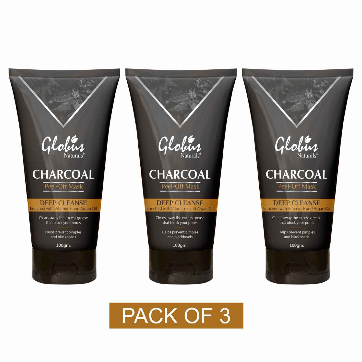 Buy Globus Naturals Charcoal Peel Off Mask Enriched With Vitamin-E And Argan Oil 100 G (Pack Of 3) - Purplle