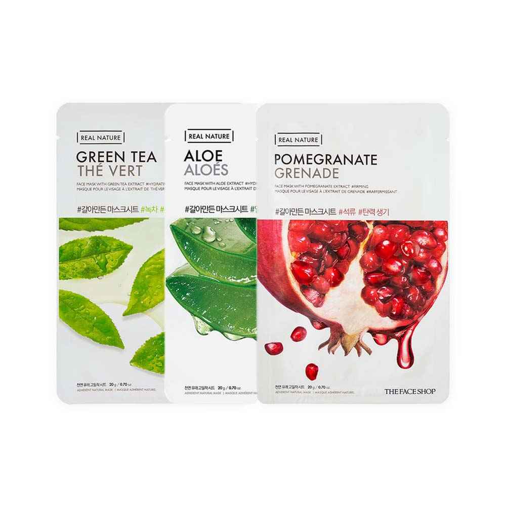Buy The Face Shop Real Nature Sheet Mask, Aloe + Green Tea + Pomegranate 20g (Pack of 3) - Purplle
