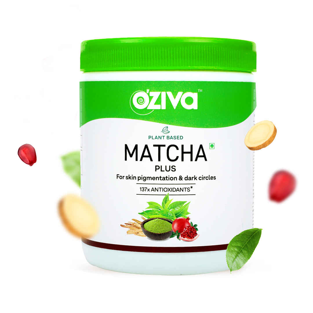 Buy OZiva Plant Based Matcha Plus (Organic Japanese Matcha Powder with Licorice & Activated Charcoal), Rich in Antioxidants, for Skin Pigmentation & Dark Circles, 50g - Purplle