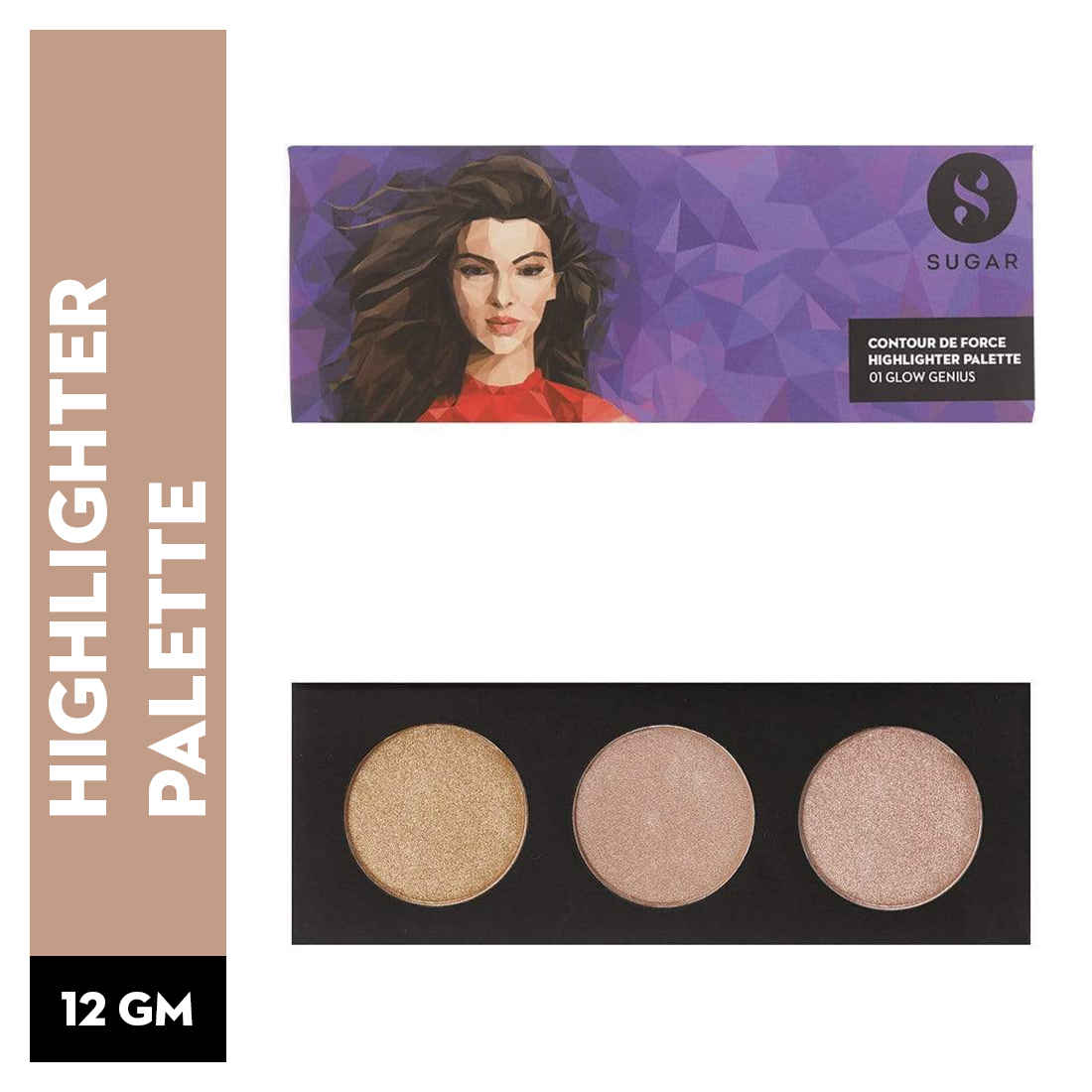 Buy SUGAR Cosmetics - Contour De Force - Highlighter Palette Set- 01 Glow Genius (Soft Gold, Champagne Gold and Rosey Taupe Highlighter)- Lightweight Highlighter, Longlasting Formula - 12 gm - Purplle