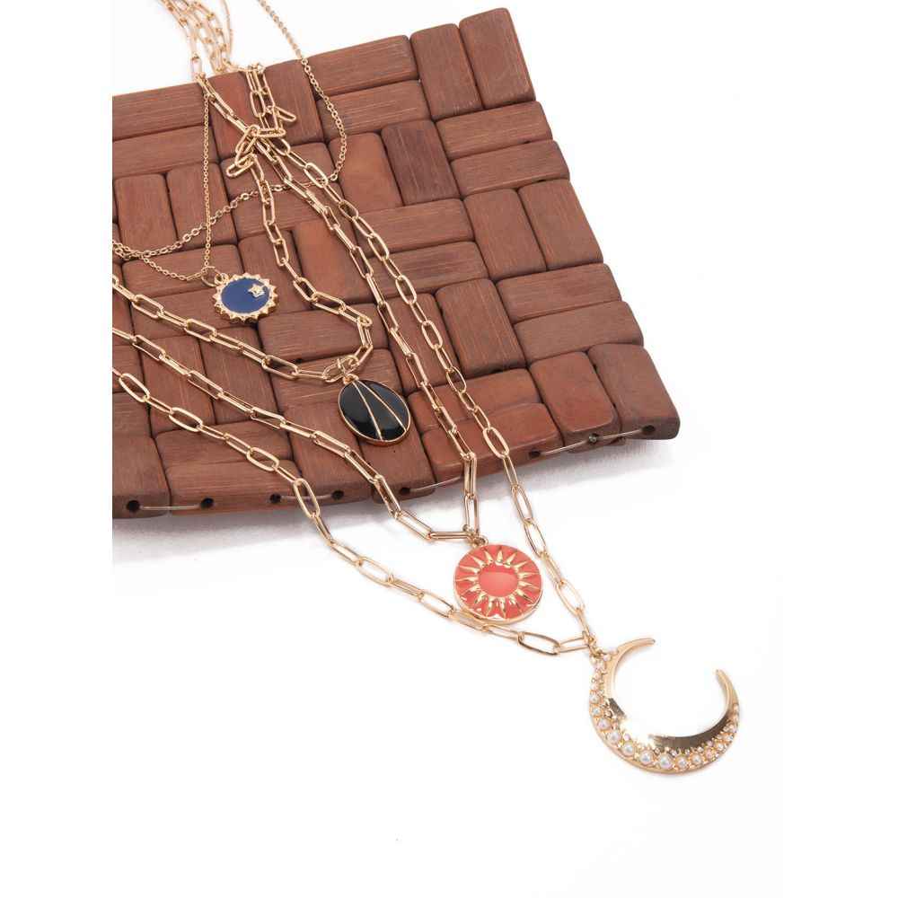 Buy Lilly & Sparkle Alloy Gold Toned Multi Layered And Multi Colored Charms Necklace For Women - Purplle