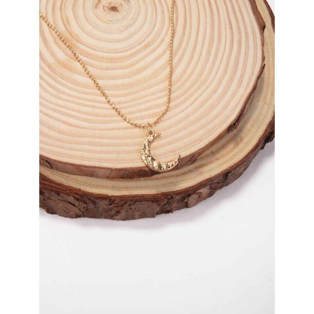 Buy Lilly & Sparkle Alloy Gold Toned Carved Crescent Moon Pendant Necklace With Small Ball Chain For Women - Purplle