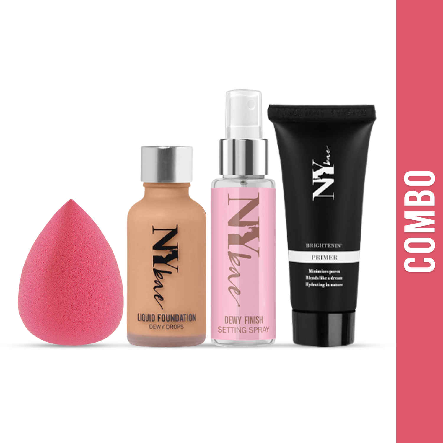 Buy NY Bae Beauty Blender Sponge + Liquid Foundation + Setting Spray Makeup Fixer + Primer Combo - 05 - Purplle