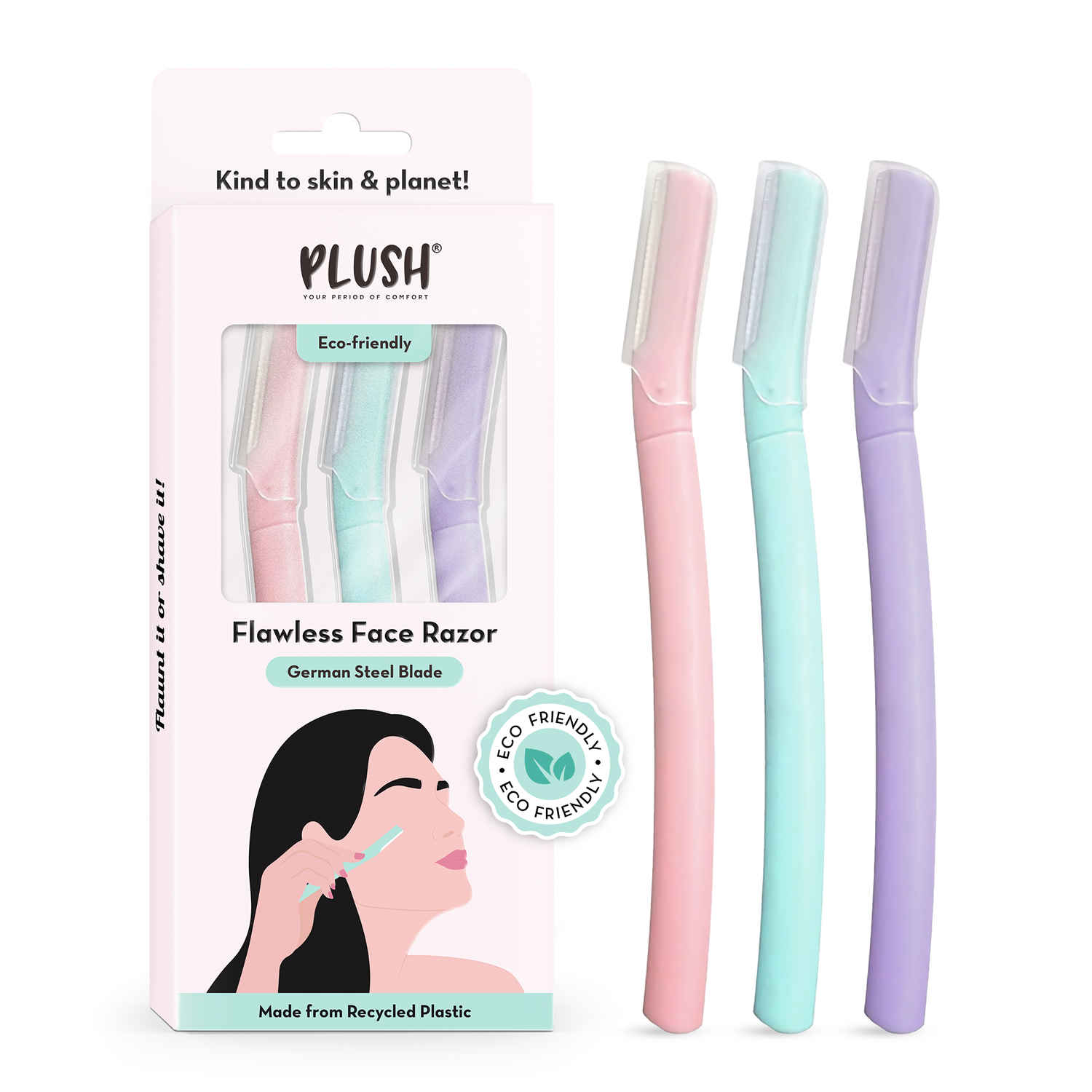 Buy Plush Flawless & Reusable Face & Eyebrow Razor for Women – Pack of 3 | Also for Upperlips, Forehead, Sideburns and Eyebrow | Painless and Instant Hair Removal at Home - Purplle