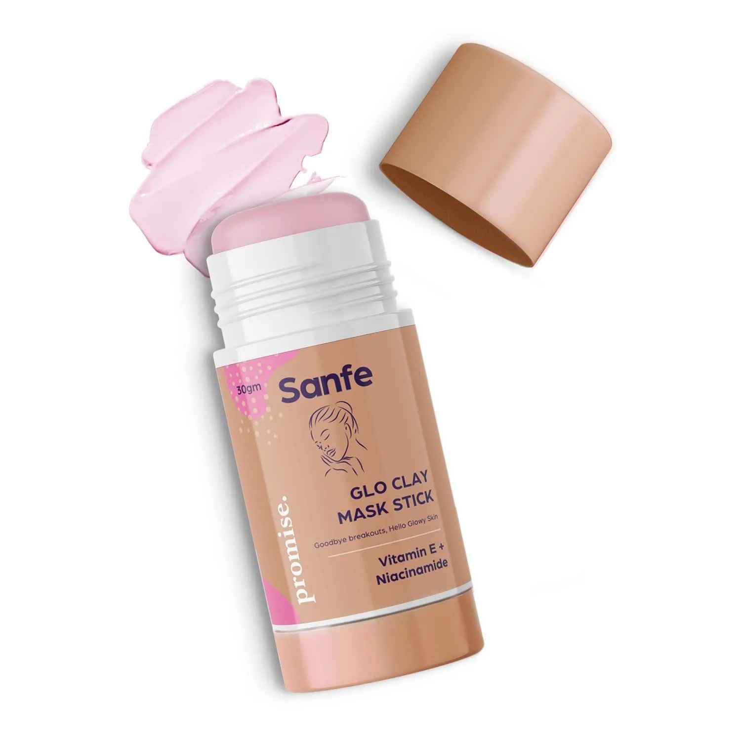 Buy Sanfe Promise Glo Clay Vitamin E Mask Stick With Niacinamide For Face | For Glowing Skin, Blackheads, Oil Control & Anti-Acne, 30gm, Pink - Purplle