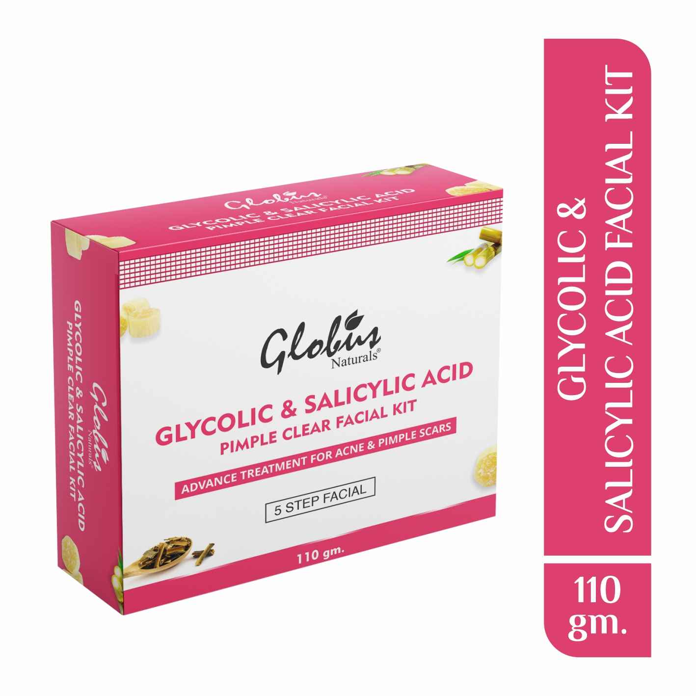 Buy Globus Naturals Pimple Clear Glycolic Acid Facial Kit For Anti- Acne|Dark Spots|Beautiful & Glowing Skin (110 gm) - Purplle