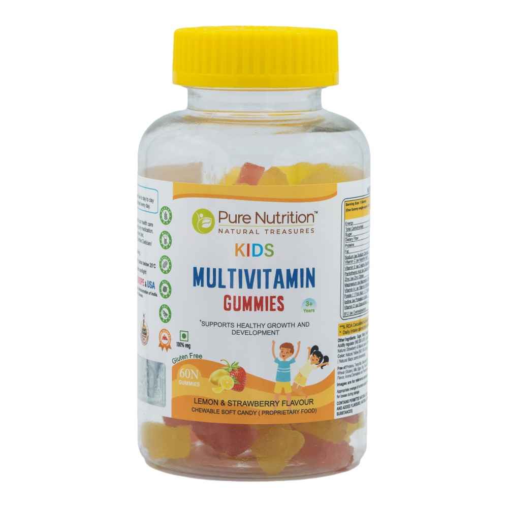 Buy Pure Nutrition Kids Multivitamin Gummies Support Healthy Growth and Development 3+ Years Lemon and Strawberry Flavour 60 Gummies - Purplle