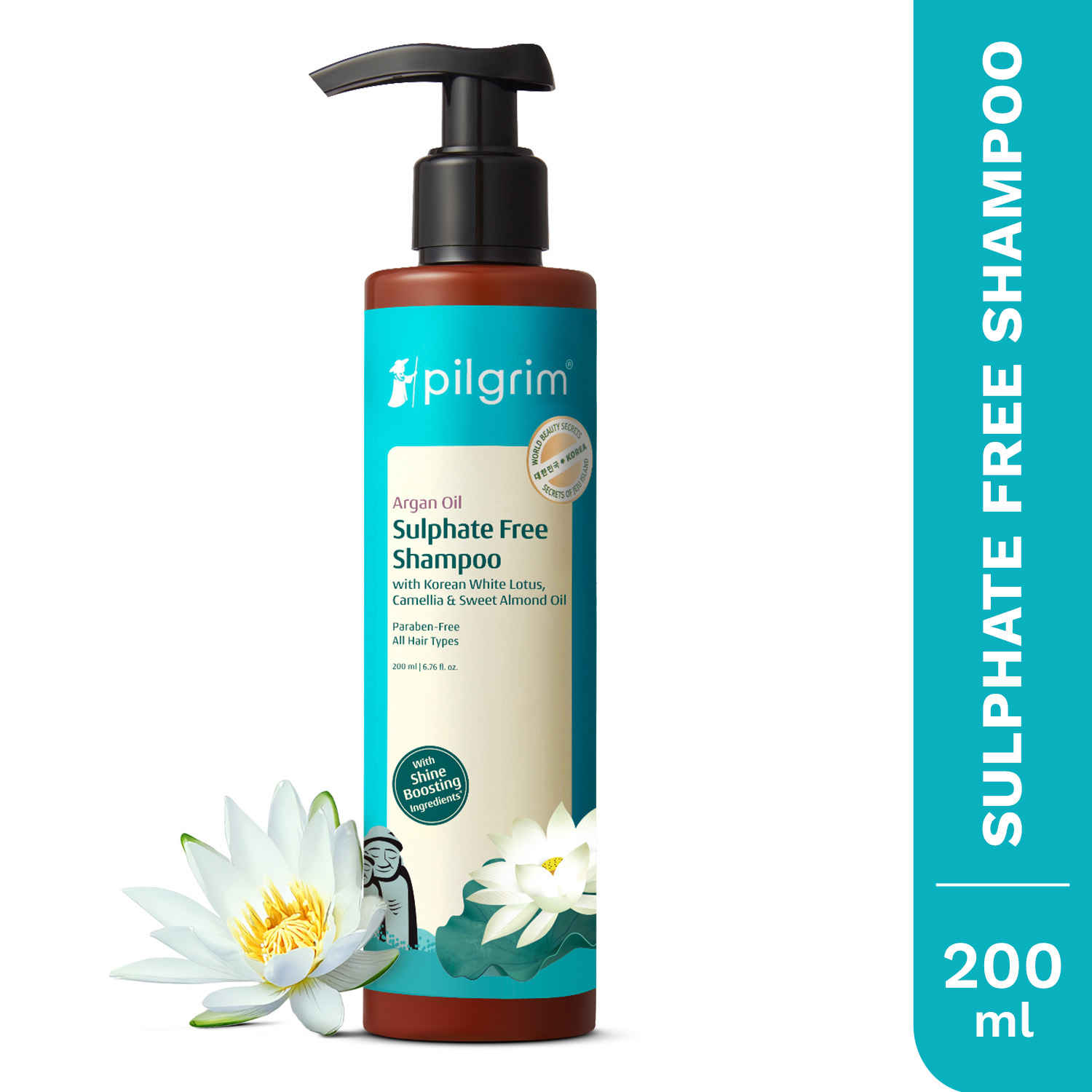 Buy Pilgrim Sulfate Free Shampoo With Argan Oil, Camellia & White Lotus For All Hair Types| Mild & Hydrating Shampoo For Men and Women | No Sulfate, No Paraben, Korean Beauty Secrets, (200 ml) - Purplle