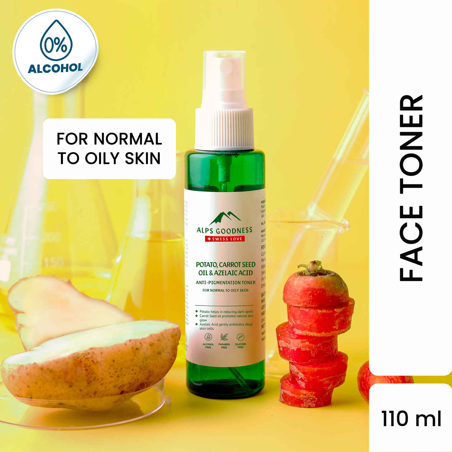 Buy Alps Goodness Potato, Carrot Seed Oil & Azelaic Acid Anti-PIgmentation Toner (110 ml)| Anti-pigmentation Toner| No Silicones| No Sulphates| No Parabens| Mineral Oil Free| Vegan - Purplle