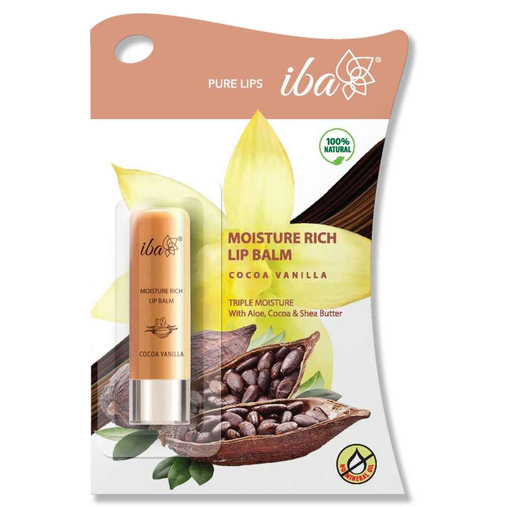 Buy Iba Pure lips Moisture Rich Lip Balm - Cocoa Vanilla, 4.5 g | For Pigmented, Dry Damaged & Chapped Lips | Enriched with Cocoa Butter, Shea Butter l Glossy Finish| 100% Natural, Vegan & Cruelty-Free - Purplle