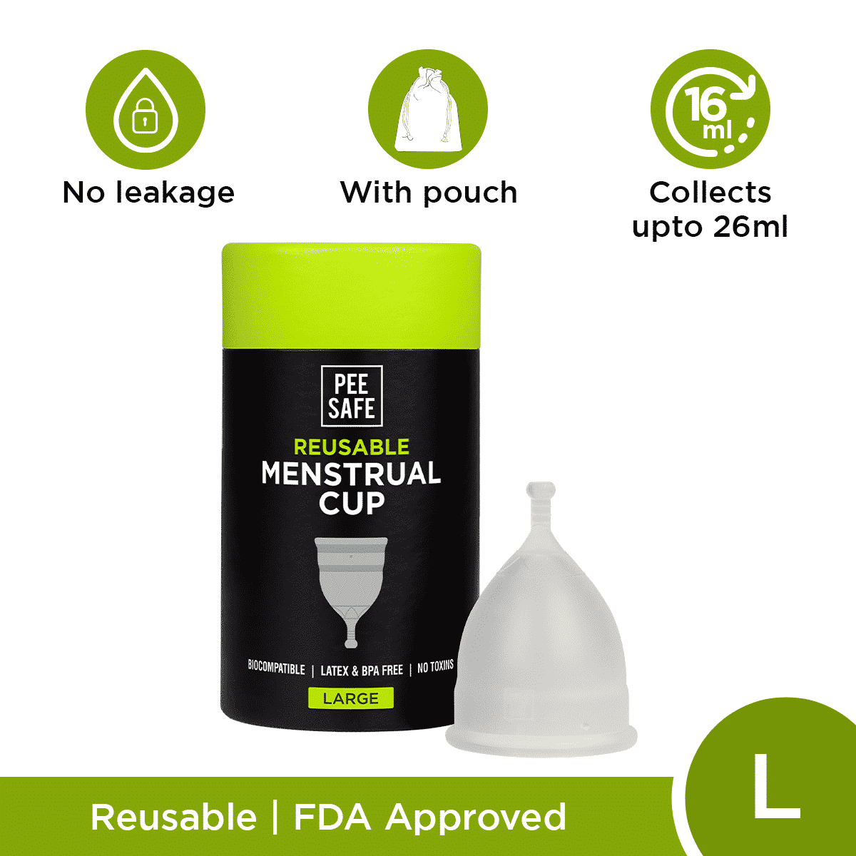 Buy Pee Safe Reusable Menstrual Cup (Large) - No leakage,Rash-Free & Upto 12 Hours protection - Purplle