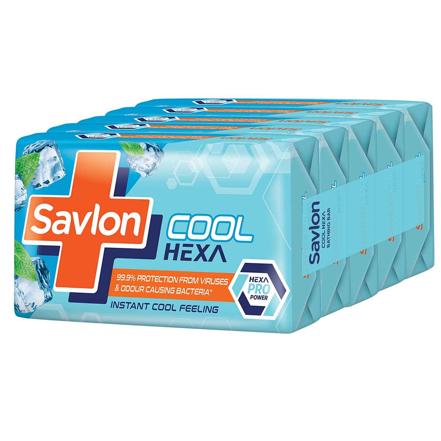 Buy Savlon Cool Hexa Bathing Soap Bar with Instant Cool Feeling (Pack of 5 - 125g each) - Purplle