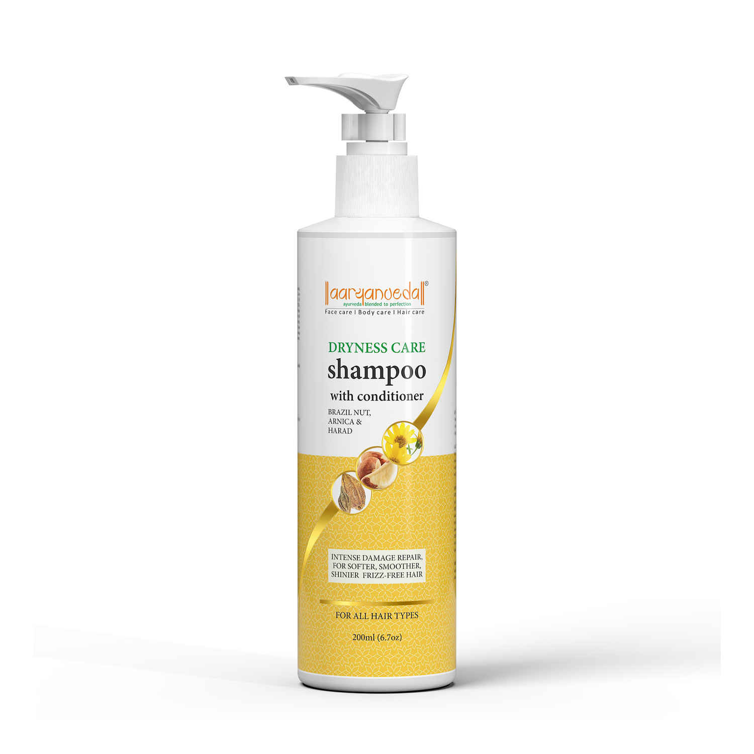 Buy Aryanveda Dryness Care Shampoo with Conditioner, Brazil Nut, Arnica and Harad for All Hair Types, 200ml - Purplle