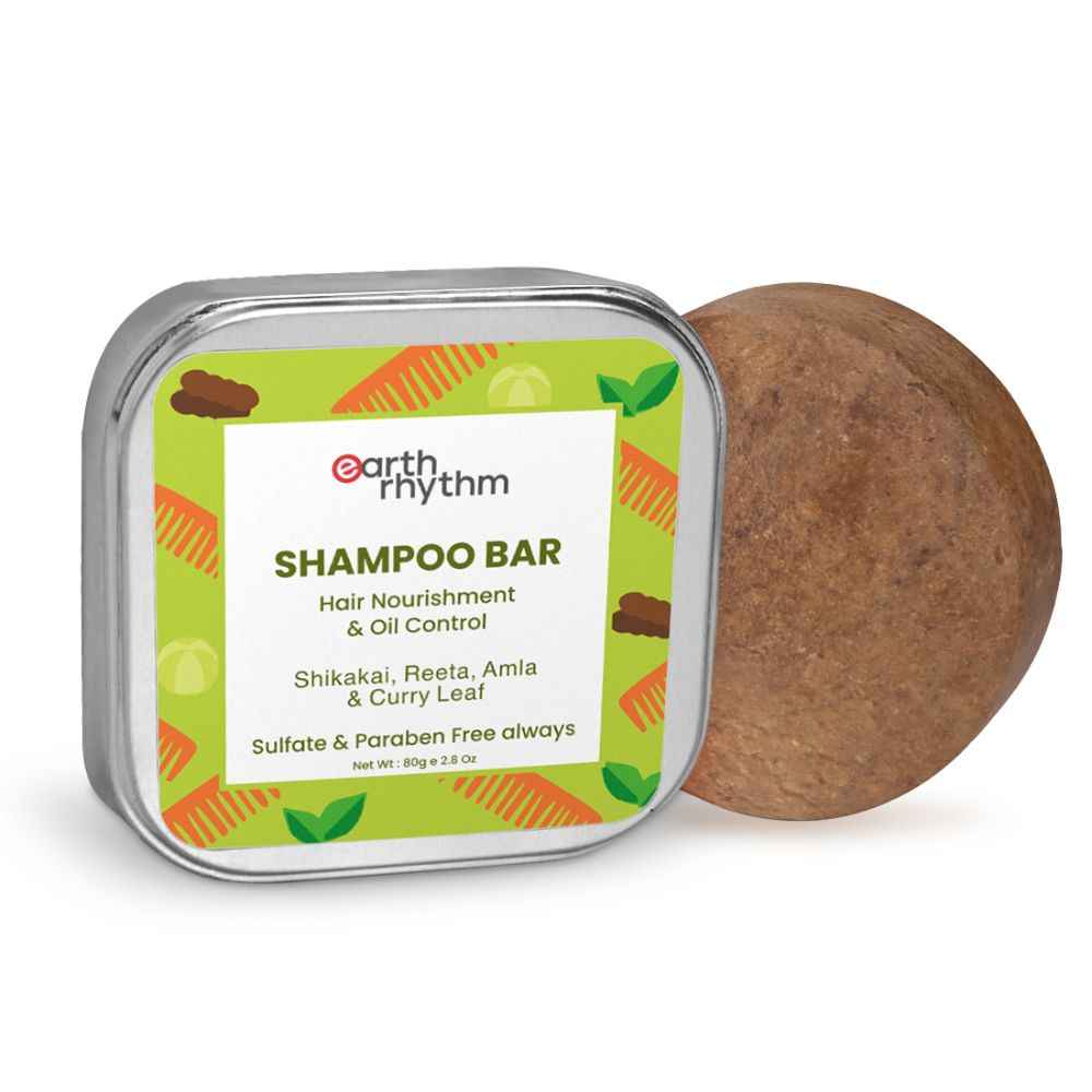 Buy Earth Rhythm Shampoo Bar With Shikakai, Reeta, Amla & Curry Leaf | Strengthen Hair, Controls Frizz, Prevents Premature Greying | for All Hair Types | Men & Women | With Tin - 80 G - Purplle